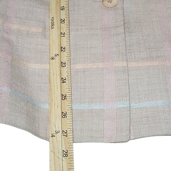 Michelle Stuart Skirt Suit Women's Sz 4 Tan Multi Plaid Padded Shoulder 2 Piece - Picture 9 of 12